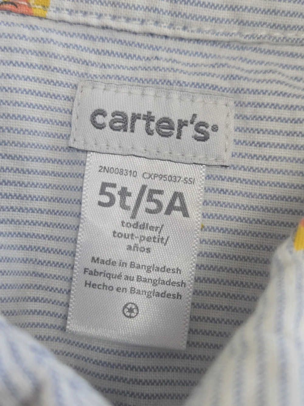 Carter's Light Blue Pinstripe Button-Down with Colorful Dinosaurs
